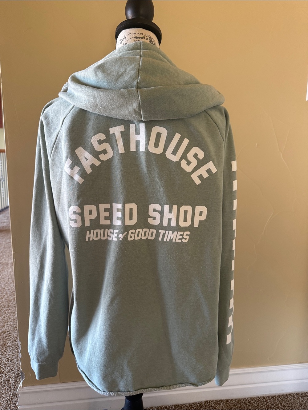 Light Sage Zip-Up Hoodie with Palm Graphic